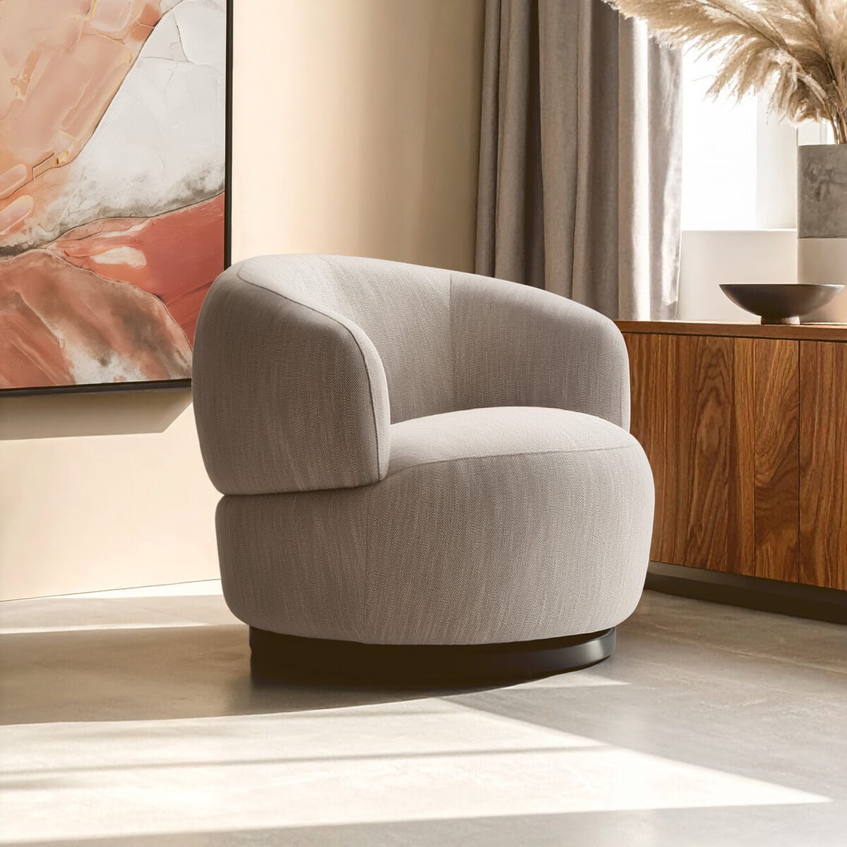 Esperance Living Bordo Textured Grey Curved Swivel Chair House of Isabella UK
