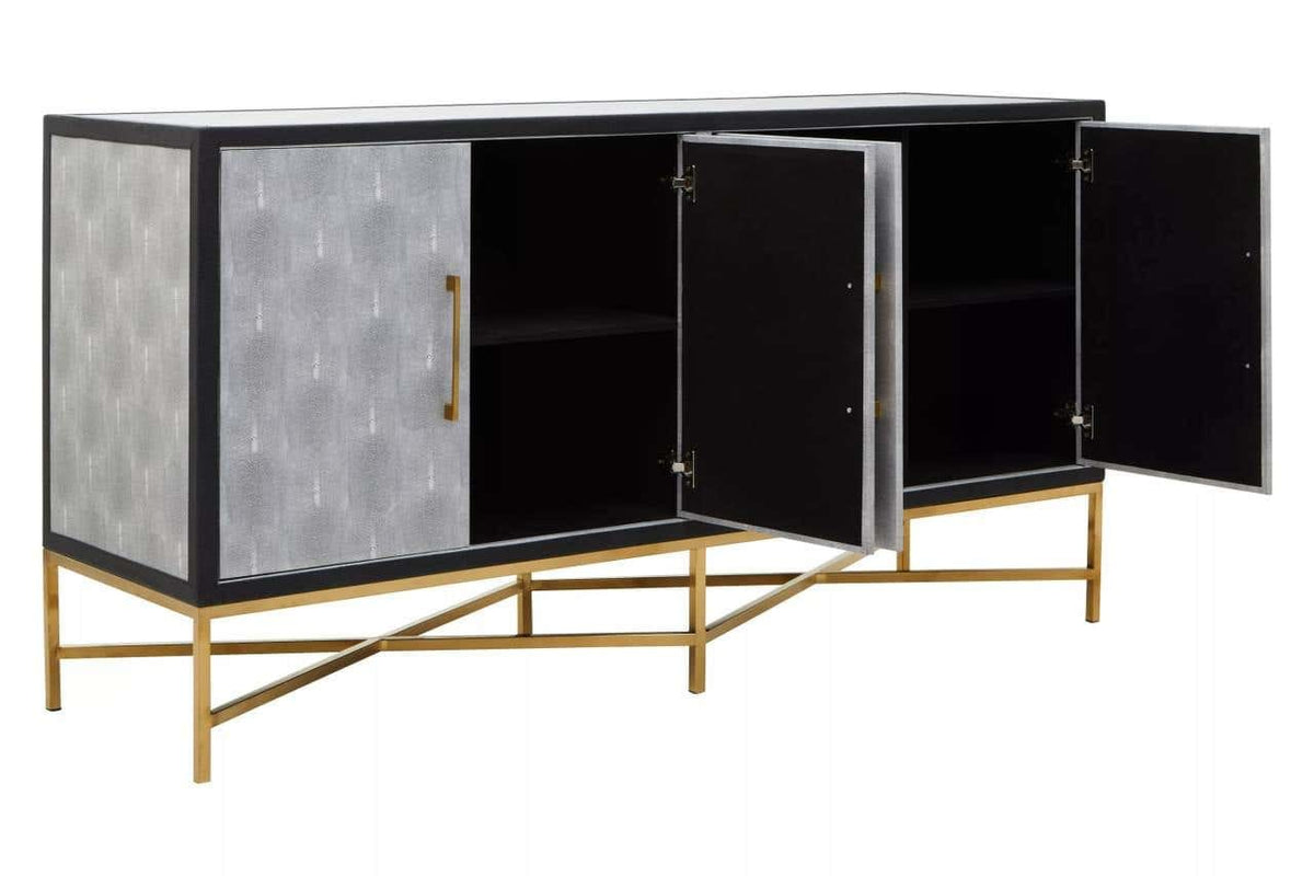 Esperance Living Cadiz Grey Shagreen Effect 4 Door Sideboard House of Isabella UK