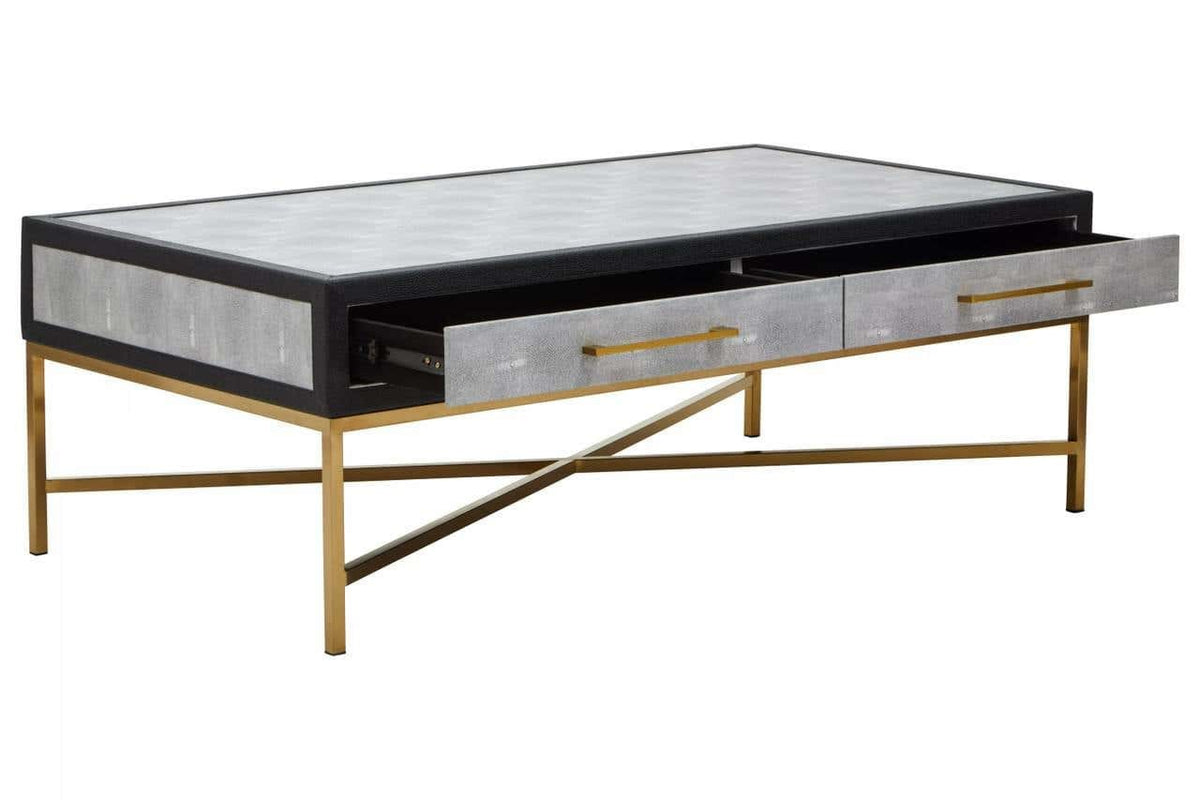 Esperance Living Cadiz Grey Shagreen Effect Coffee Table with 2 Drawers House of Isabella UK