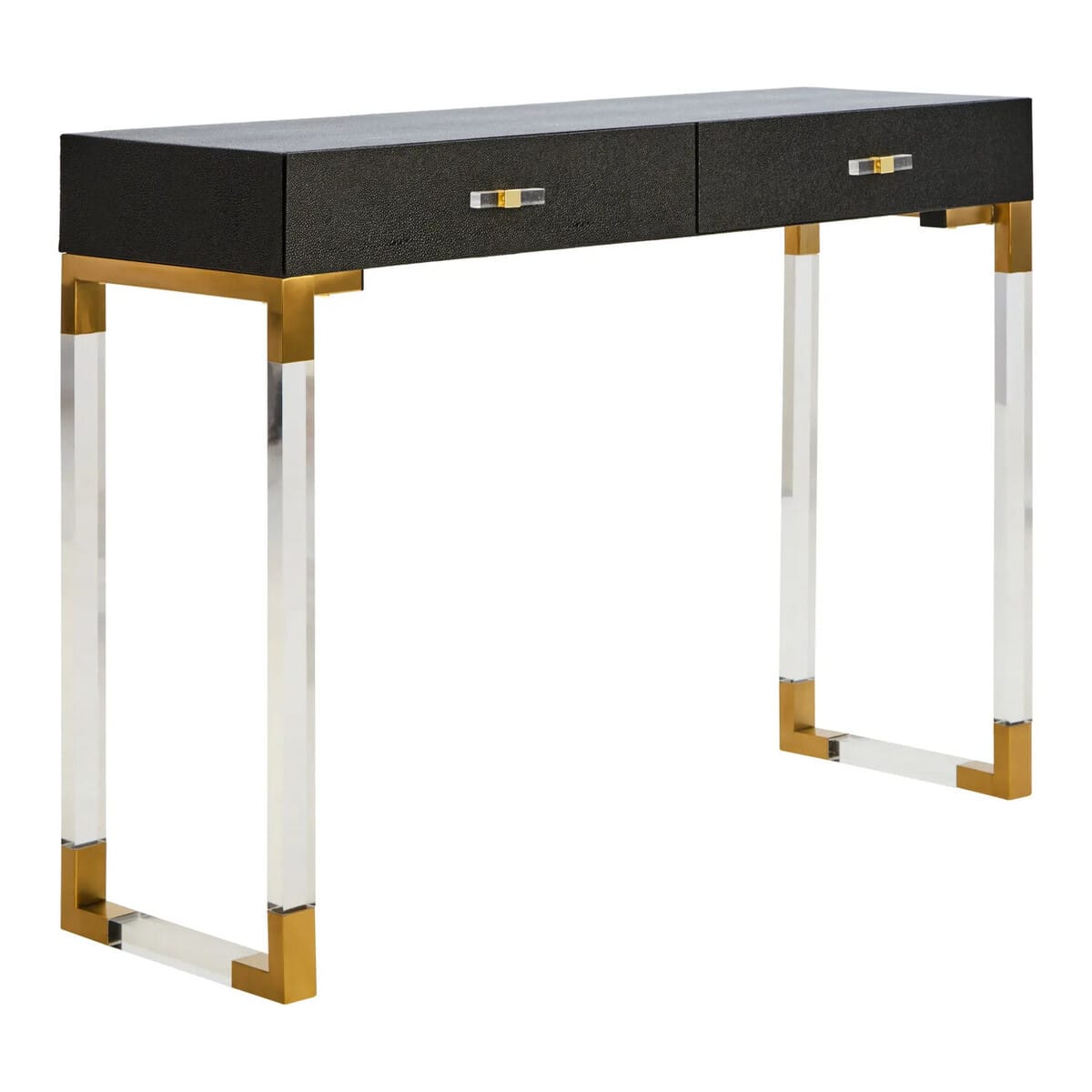 Esperance Living Cardona Black Shagreen Effect 2 Drawer Console Table House of Isabella UK