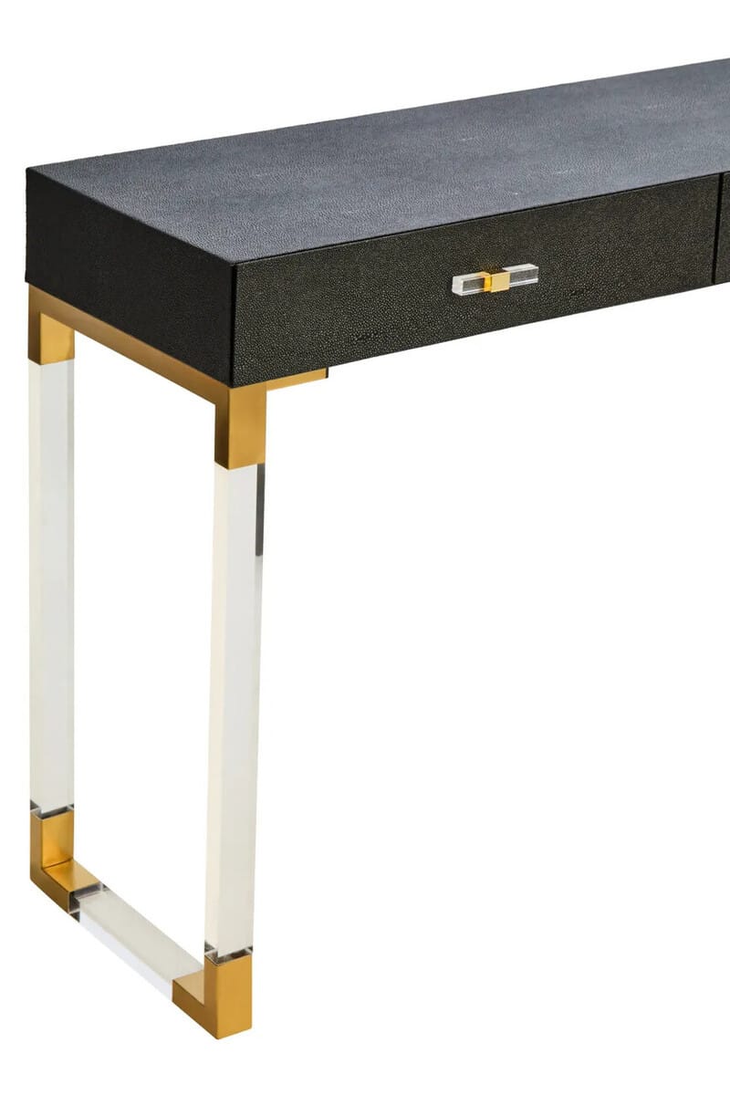 Esperance Living Cardona Black Shagreen Effect 2 Drawer Console Table House of Isabella UK