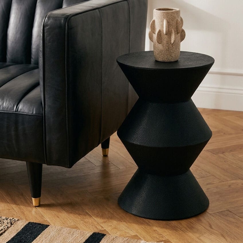 Esperance Living Cardona Black Shagreen Effect Side Table House of Isabella UK