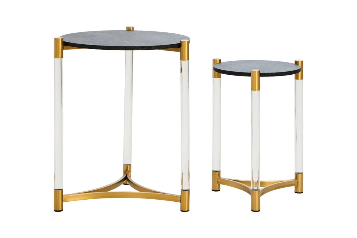 Esperance Living Cardona Set Of Two Black Shagreen Effect Side Tables House of Isabella UK