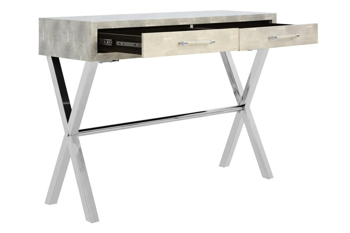 Esperance Living Cardona Two Drawer Grey Shagreen Effect Console Table House of Isabella UK