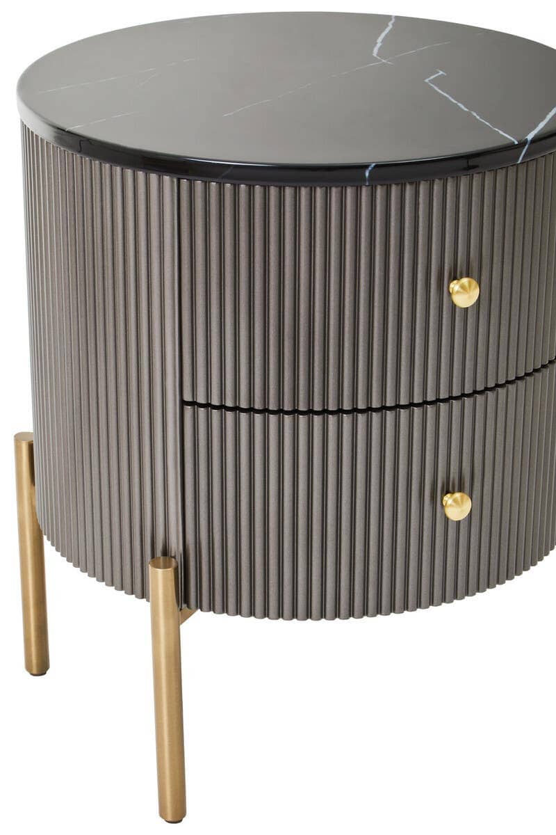 Esperance Living Dervio Grey Two Drawer Chest with Black Marble Top House of Isabella UK