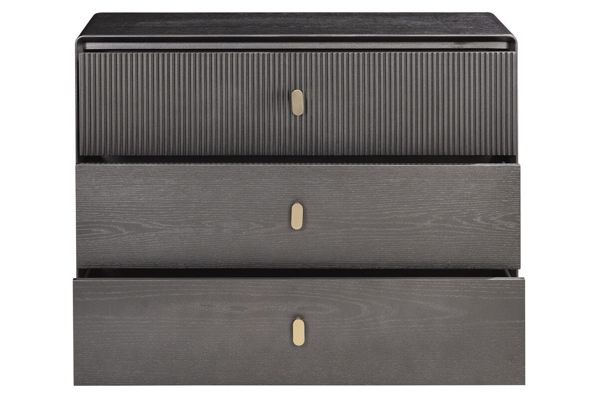 Esperance Living Dorsino Brown Grey Wood Veneer Three Drawer Chest House of Isabella UK