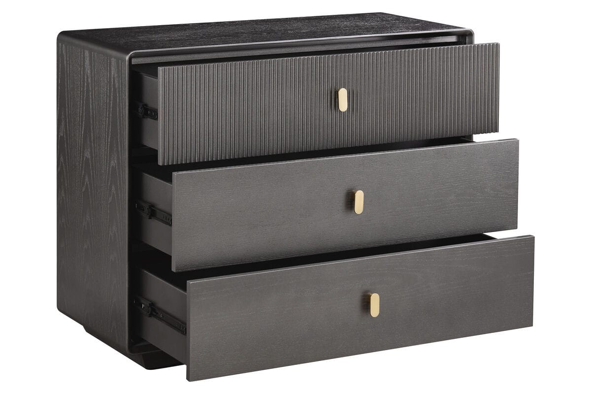 Esperance Living Dorsino Brown Grey Wood Veneer Three Drawer Chest House of Isabella UK