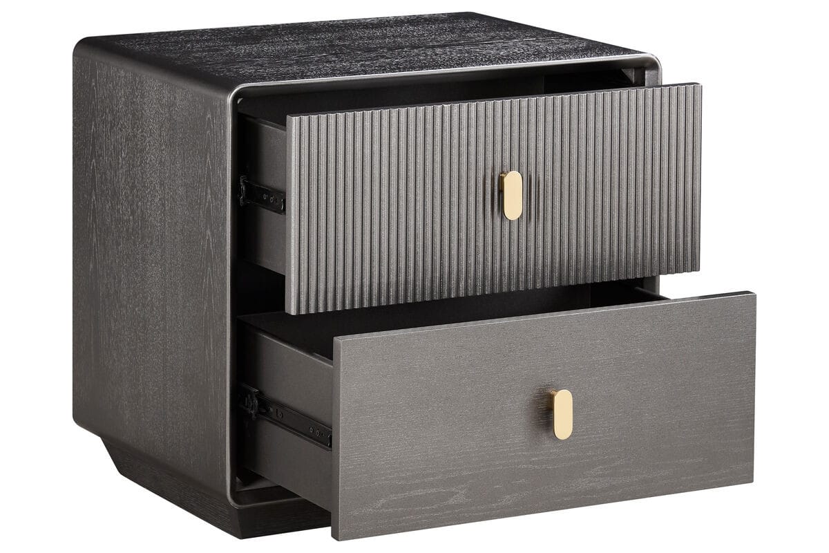 Esperance Living Dorsino Brown Grey Wood Veneer Two Drawer Bedside Table House of Isabella UK