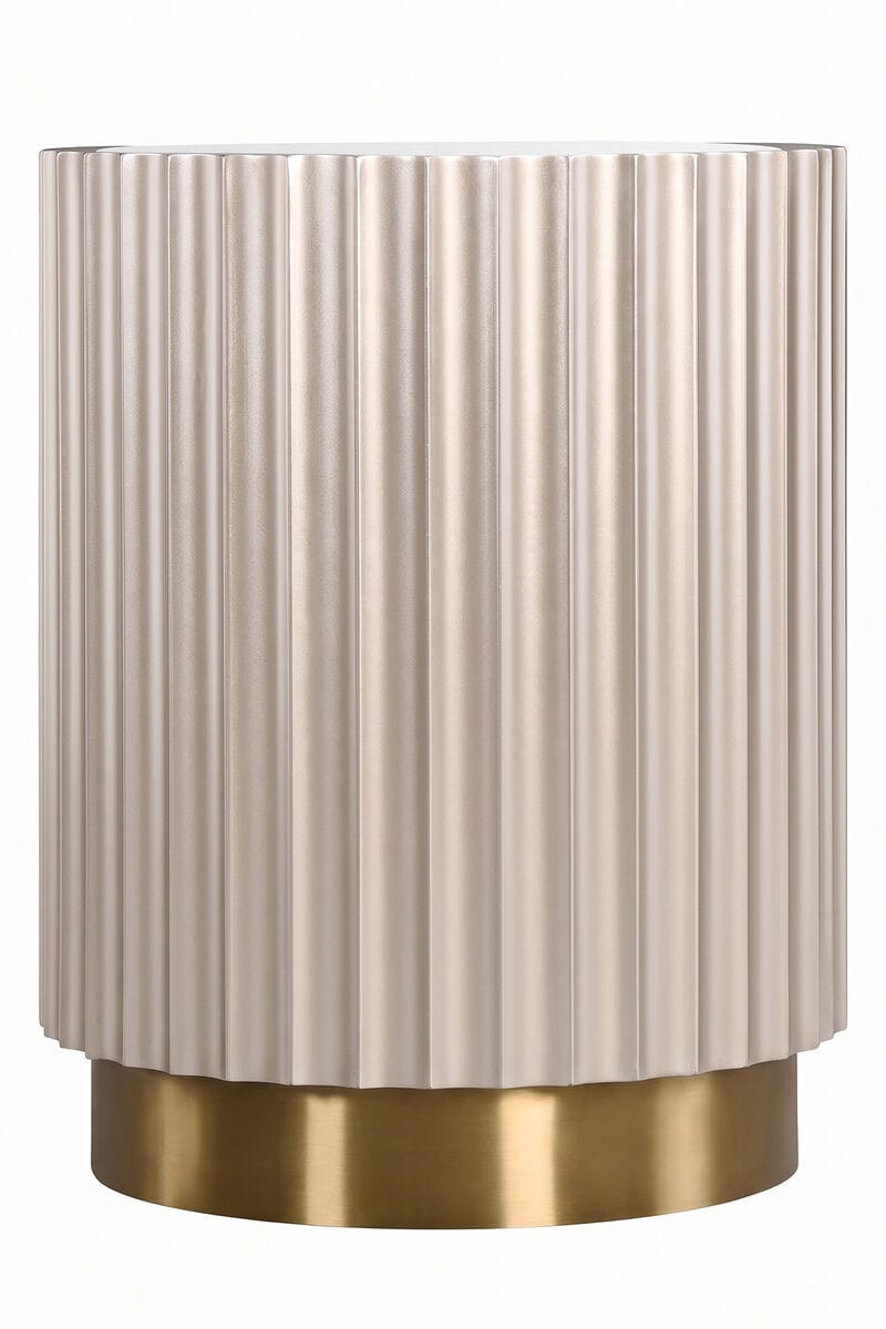 Esperance Living Dusino Champagne Gold Finish Flute Detail Side Table with Glass Top House of Isabella UK