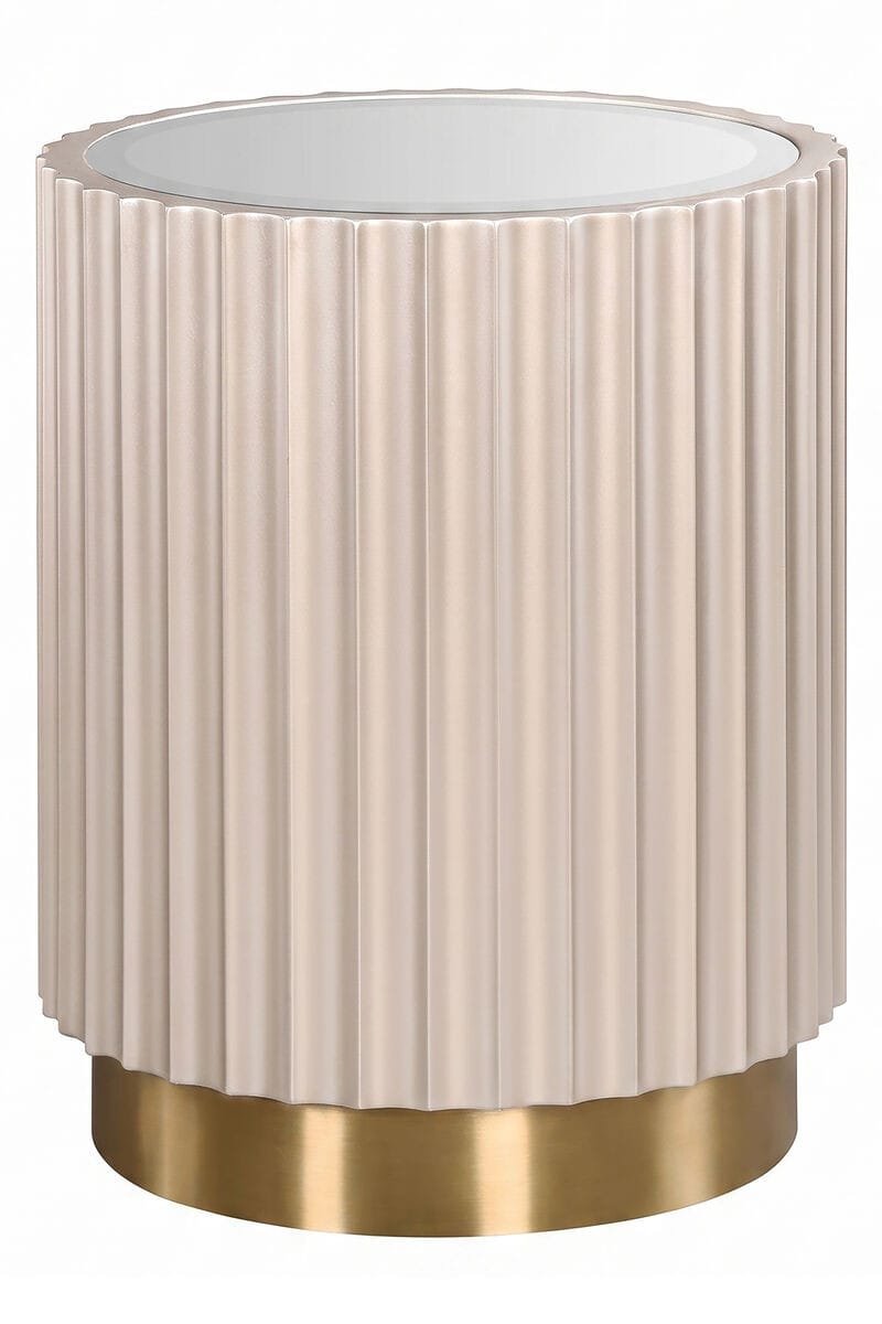 Esperance Living Dusino Champagne Gold Finish Flute Detail Side Table with Glass Top House of Isabella UK