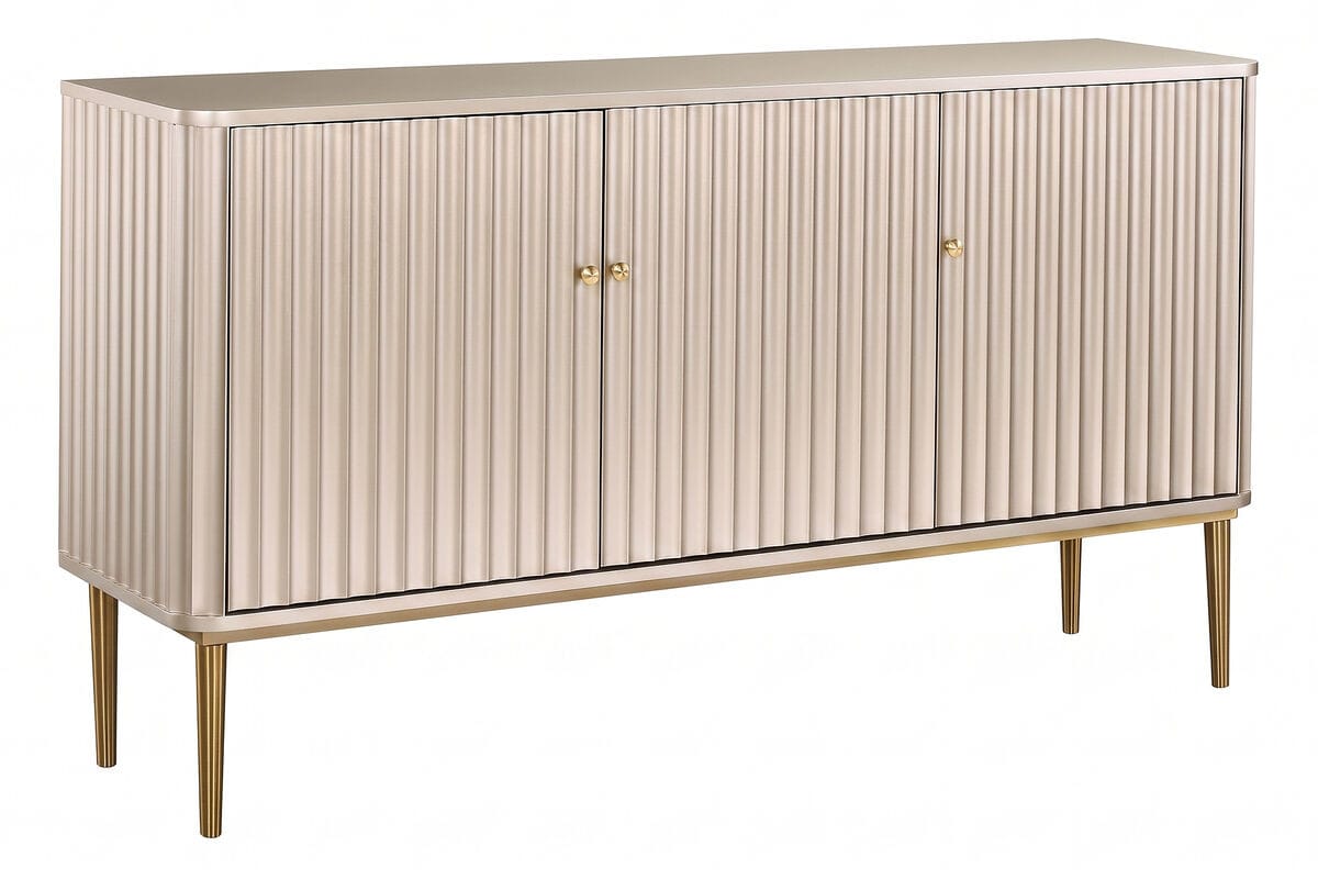 Esperance Living Dusino Champagne Gold Finish Three Door Flute Detail Sideboard House of Isabella UK