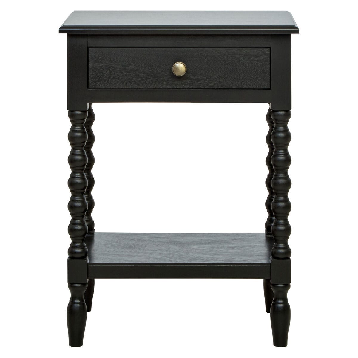 Esperance Living Heritage One Drawer Bobble Detail Black Wooden Bedside Table House of Isabella UK