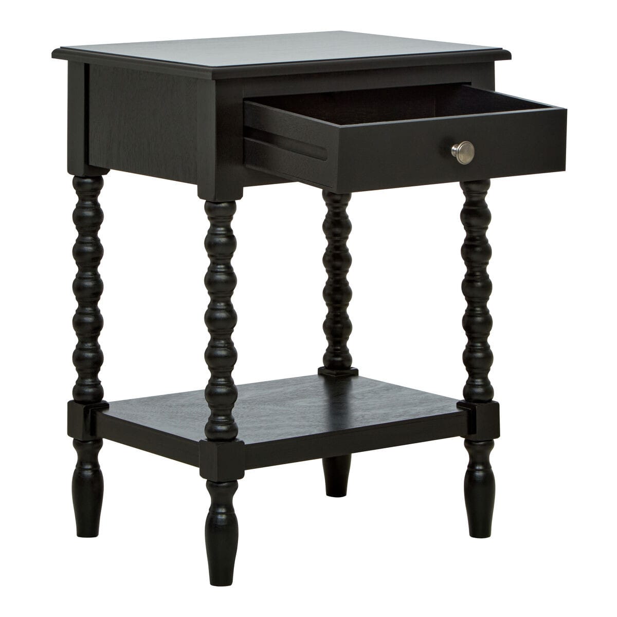Esperance Living Heritage One Drawer Bobble Detail Black Wooden Bedside Table House of Isabella UK