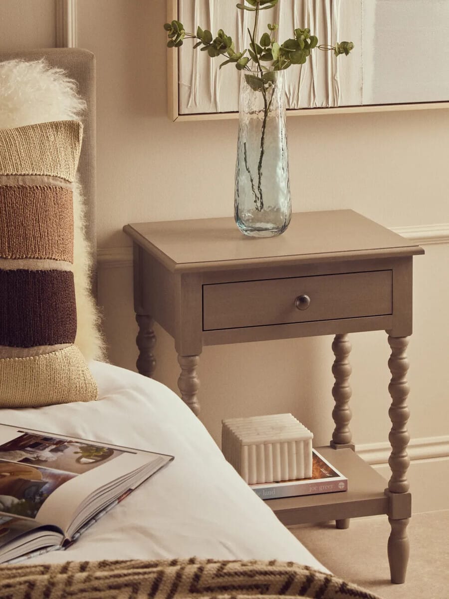 Esperance Living Heritage One Drawer Bobble Detail Grey Wooden Side Table House of Isabella UK