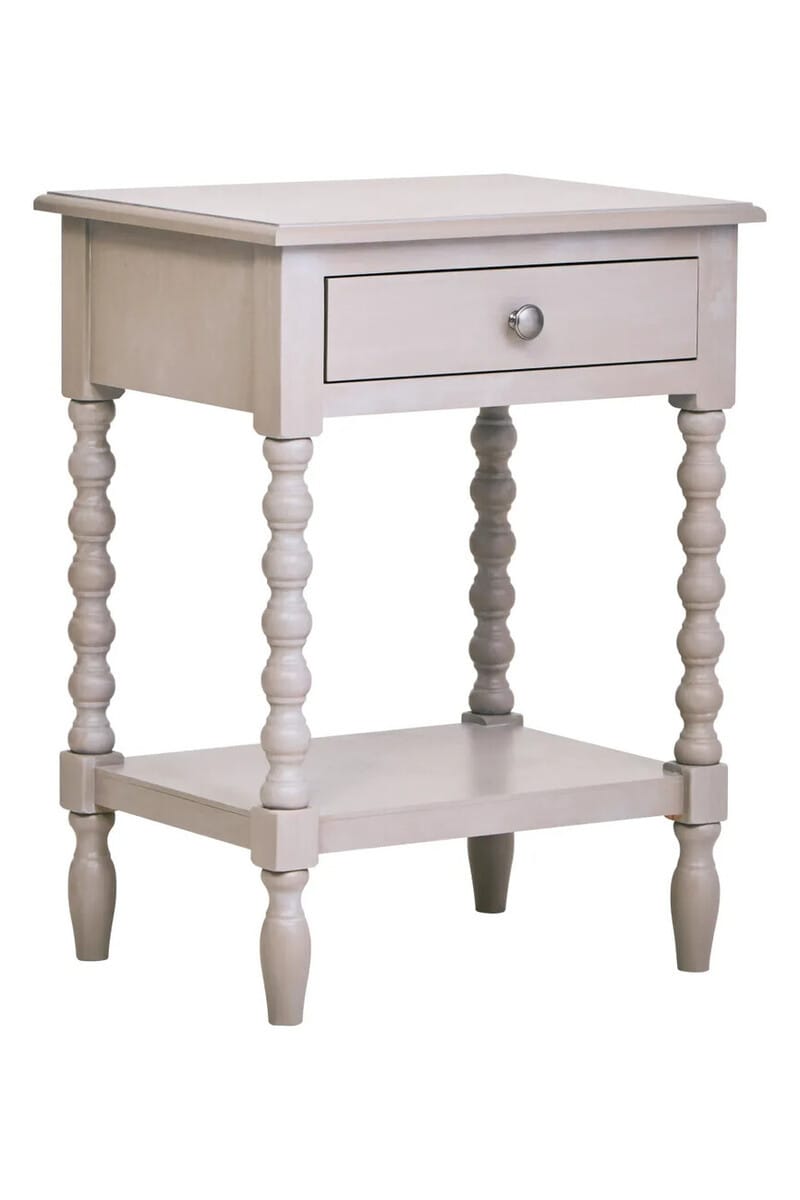 Esperance Living Heritage One Drawer Bobble Detail Grey Wooden Side Table House of Isabella UK