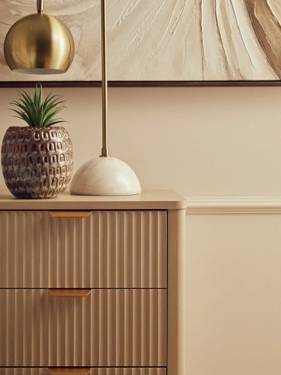 Esperance Living Heritage Reed Detail Taupe Three Drawer Wooden Chest House of Isabella UK