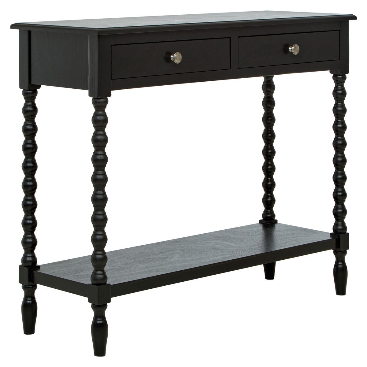 Esperance Living Heritage Two Drawer Bobble Detail Black Wooden Console Table House of Isabella UK