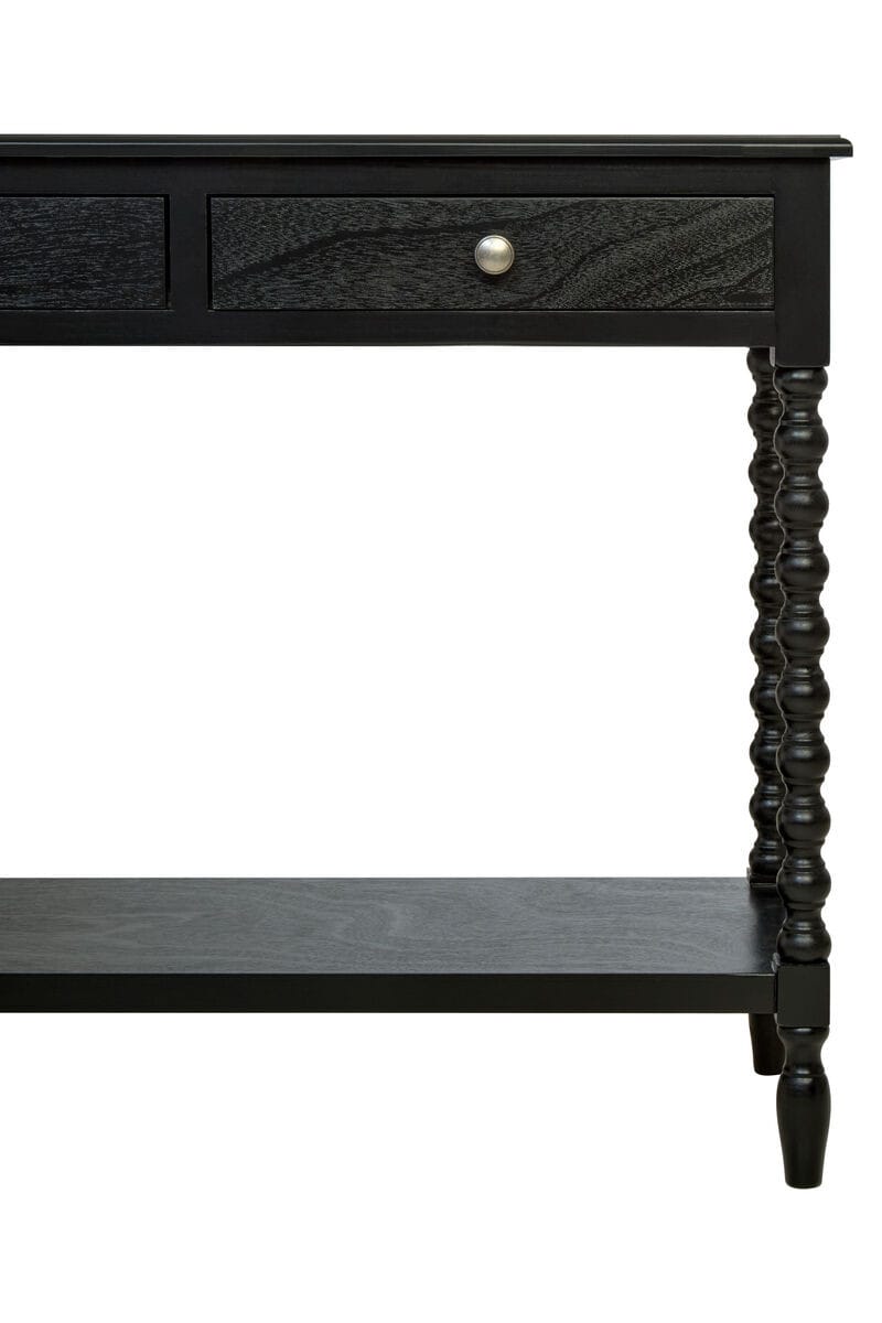 Esperance Living Heritage Two Drawer Bobble Detail Black Wooden Console Table House of Isabella UK