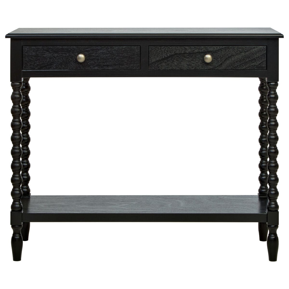 Esperance Living Heritage Two Drawer Bobble Detail Black Wooden Console Table House of Isabella UK