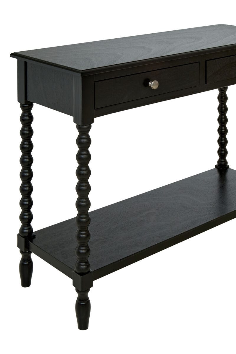Esperance Living Heritage Two Drawer Bobble Detail Black Wooden Console Table House of Isabella UK