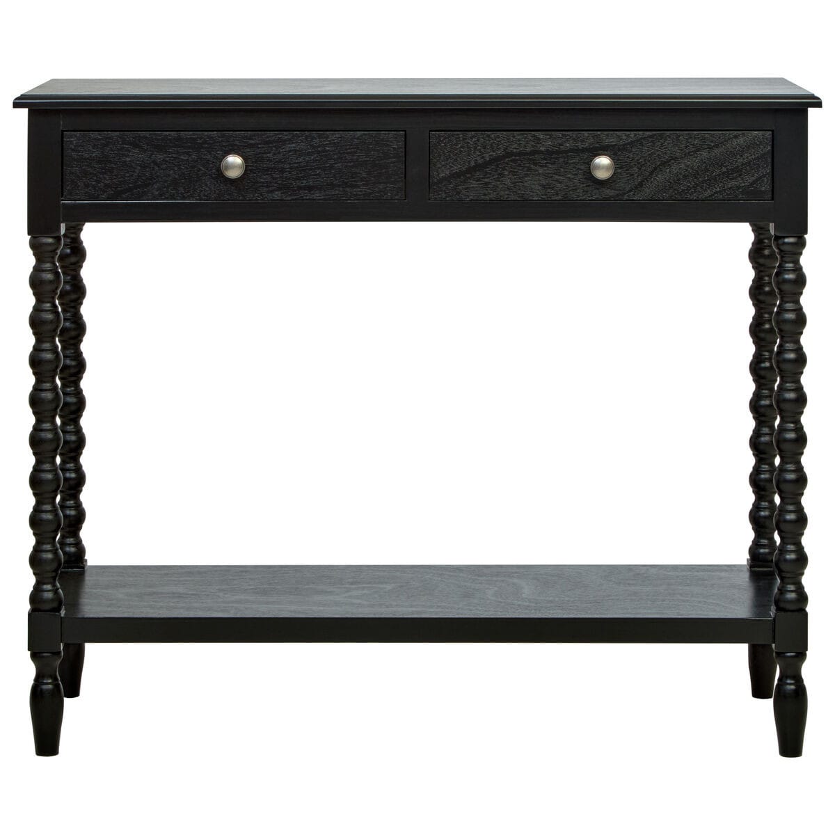 Esperance Living Heritage Two Drawer Bobble Detail Black Wooden Console Table House of Isabella UK