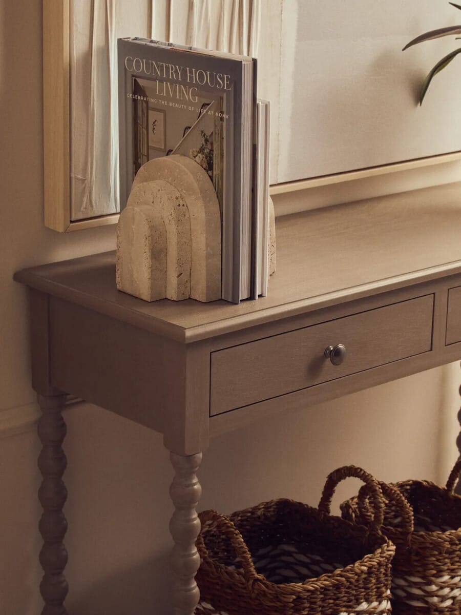 Esperance Living Heritage Two Drawer Bobble Detail Grey Wooden Console Table House of Isabella UK