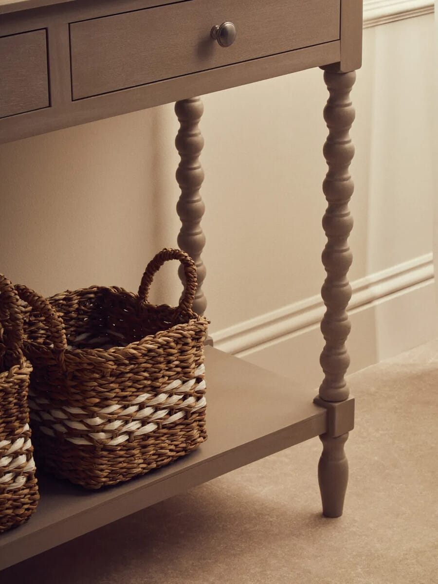 Esperance Living Heritage Two Drawer Bobble Detail Grey Wooden Console Table House of Isabella UK