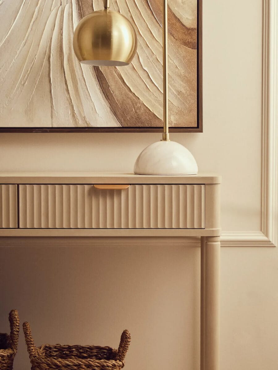 Esperance Living Heritage Two Drawer Reed Detail Taupe Wooden Console Table House of Isabella UK