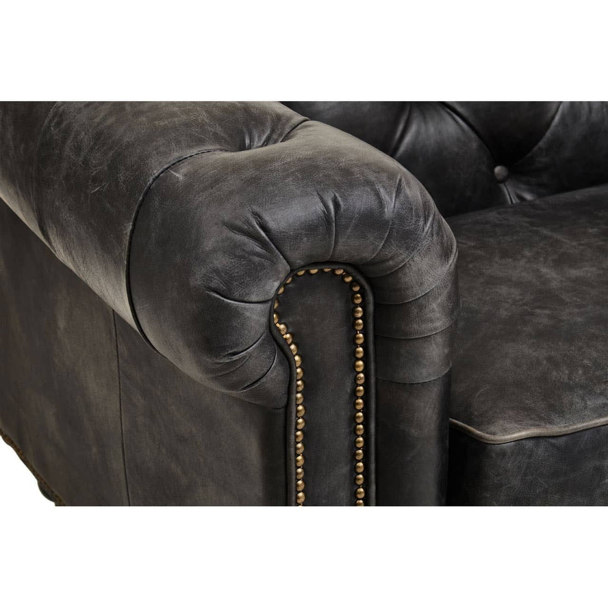 Esperance Living Hoxton Antique Black 3 Seat Chesterfield Leather Sofa House of Isabella UK