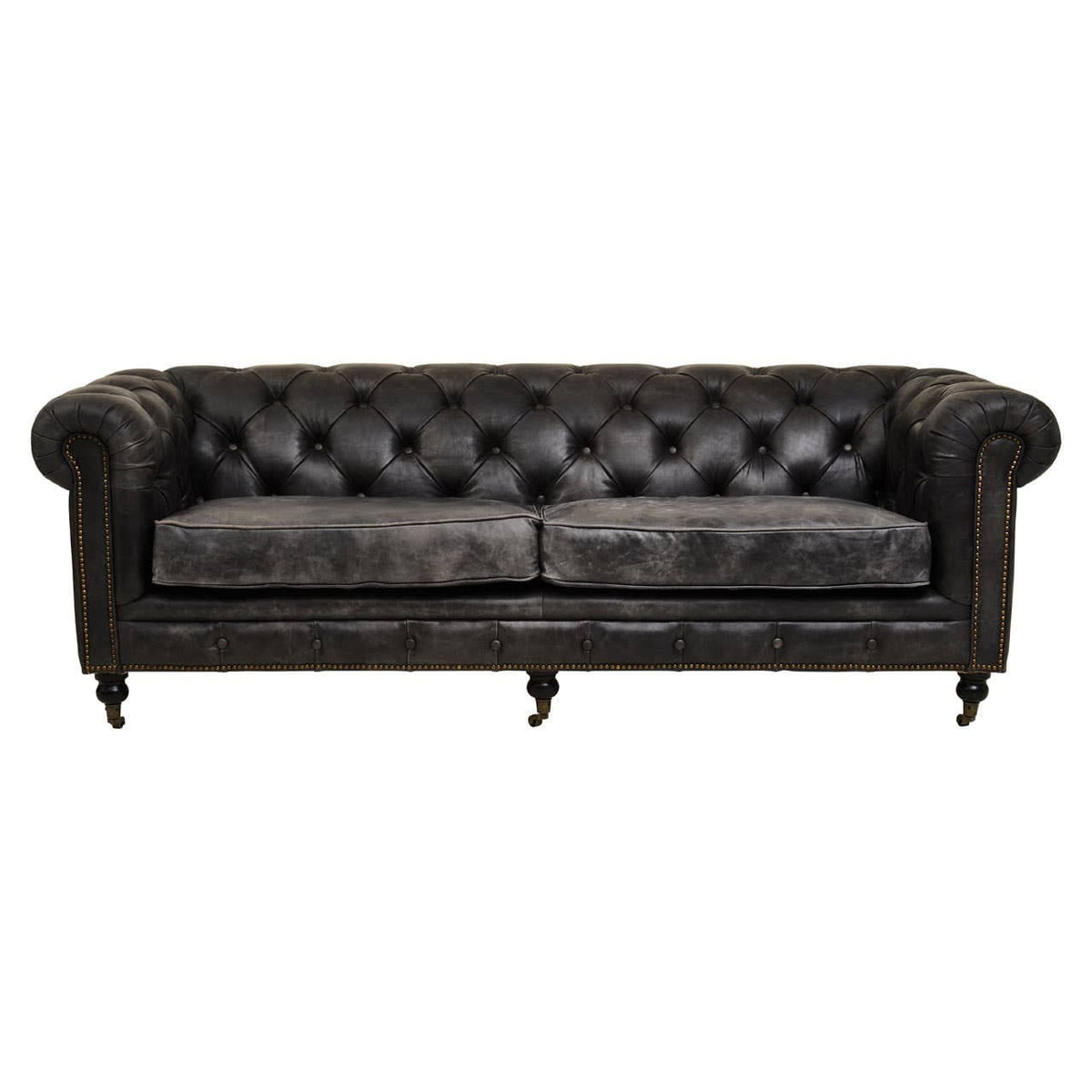 Esperance Living Hoxton Antique Black 3 Seat Chesterfield Leather Sofa House of Isabella UK