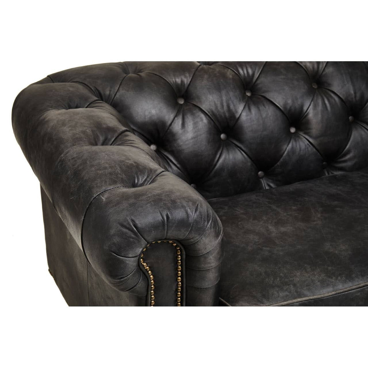 Esperance Living Hoxton Antique Black 3 Seat Chesterfield Leather Sofa House of Isabella UK