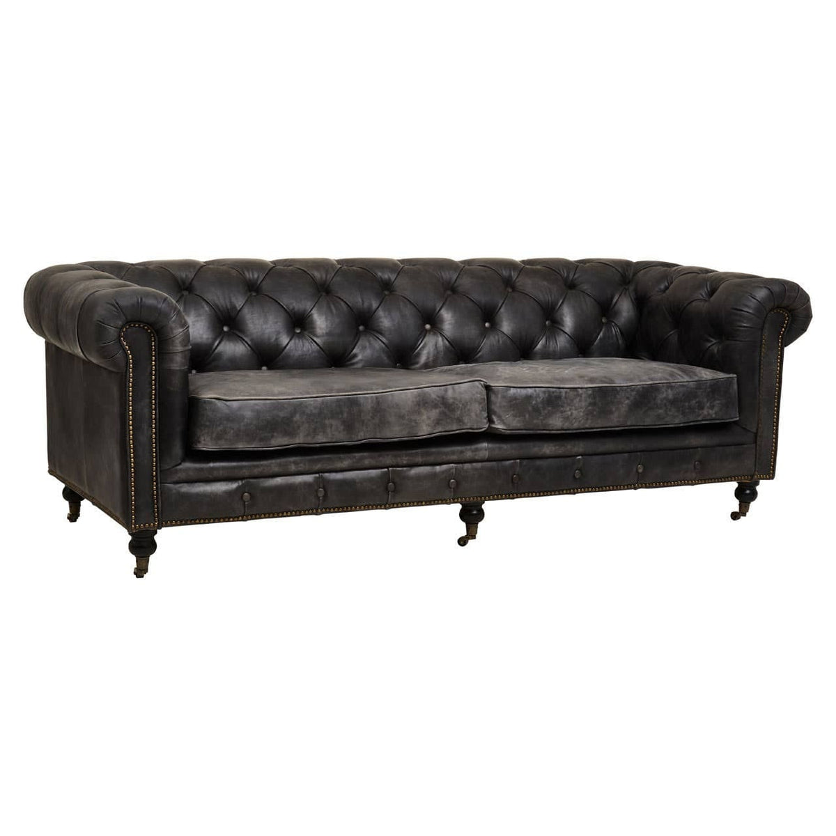 Esperance Living Hoxton Antique Black 3 Seat Chesterfield Leather Sofa House of Isabella UK
