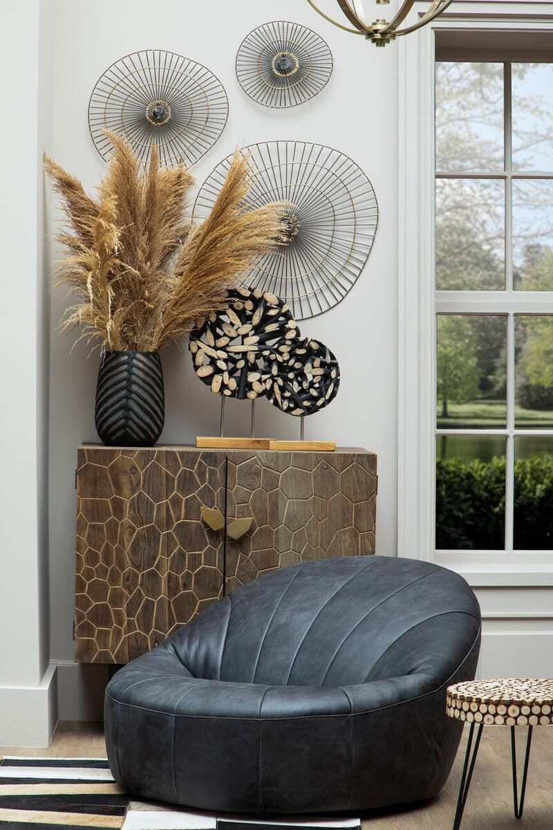 Esperance Living Hoxton Antique Black Leather Lounge Cocoon Chair House of Isabella UK
