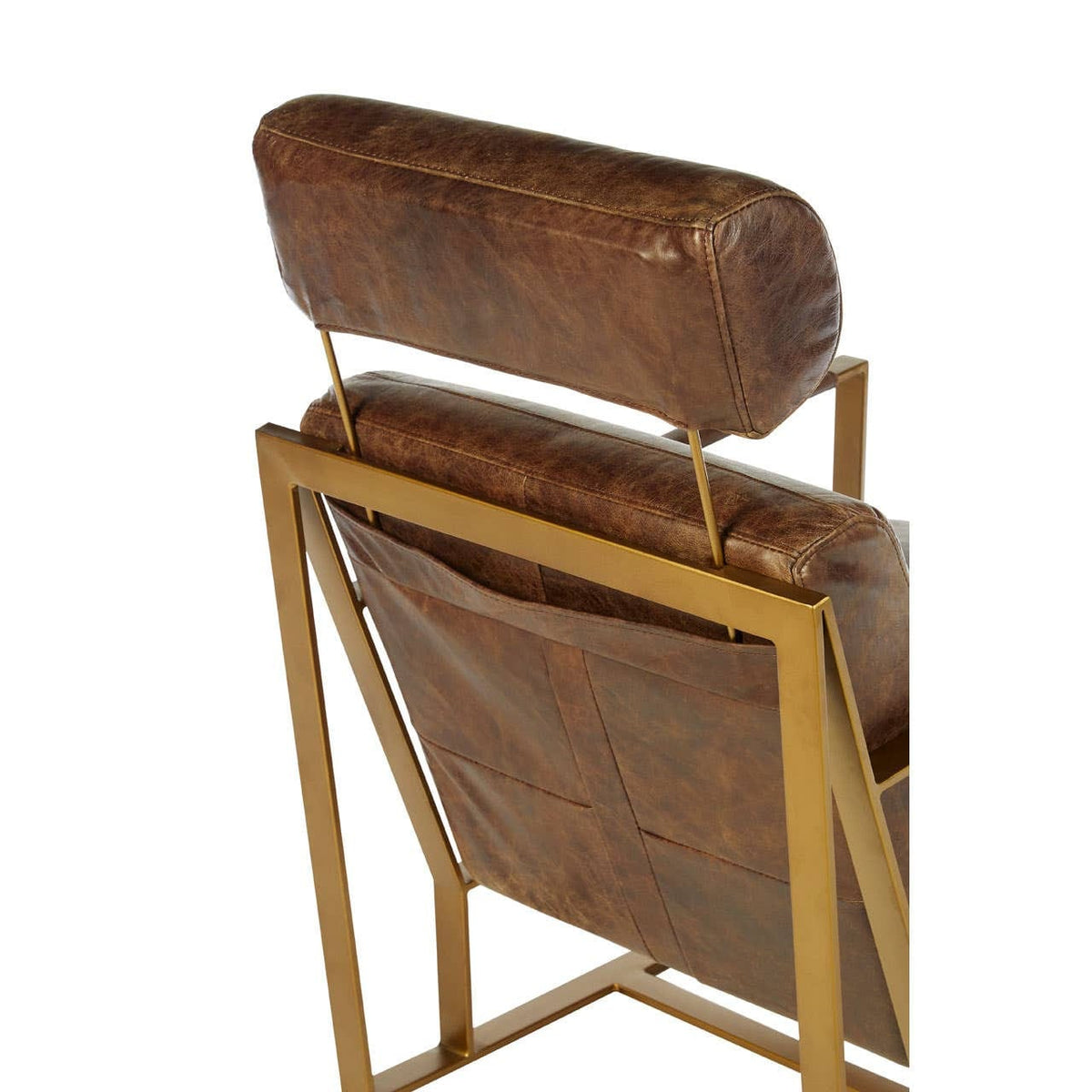 Esperance Living Hoxton Brown Leather Lounge Chair with Rose Gold Iron Frame House of Isabella UK