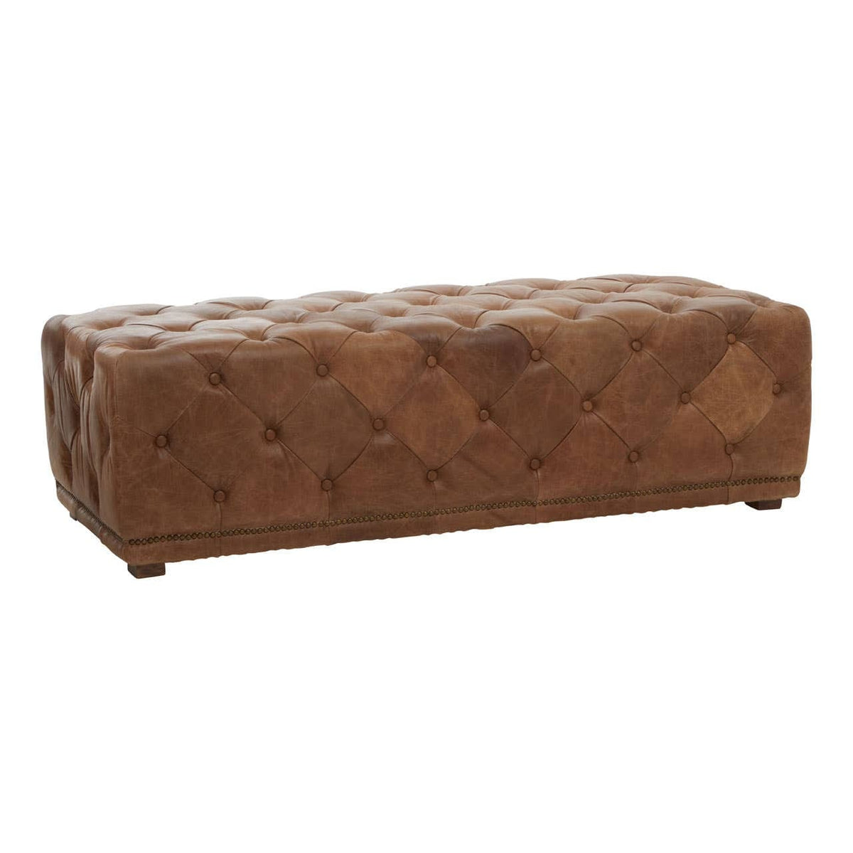Esperance Living Hoxton Brown Leather Rectangle Chesterfield Ottoman House of Isabella UK