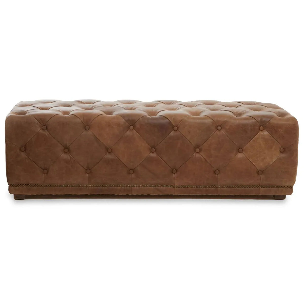 Esperance Living Hoxton Brown Leather Rectangle Chesterfield Ottoman House of Isabella UK
