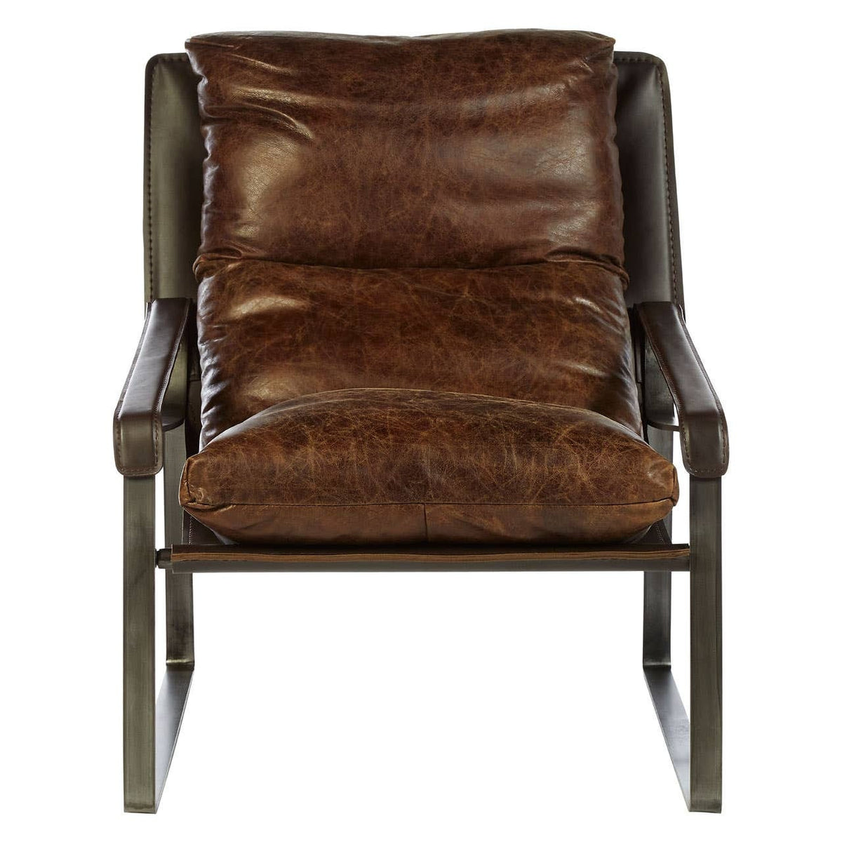 Esperance Living Hoxton Brown Leather Sledge Base Lounge Chair House of Isabella UK