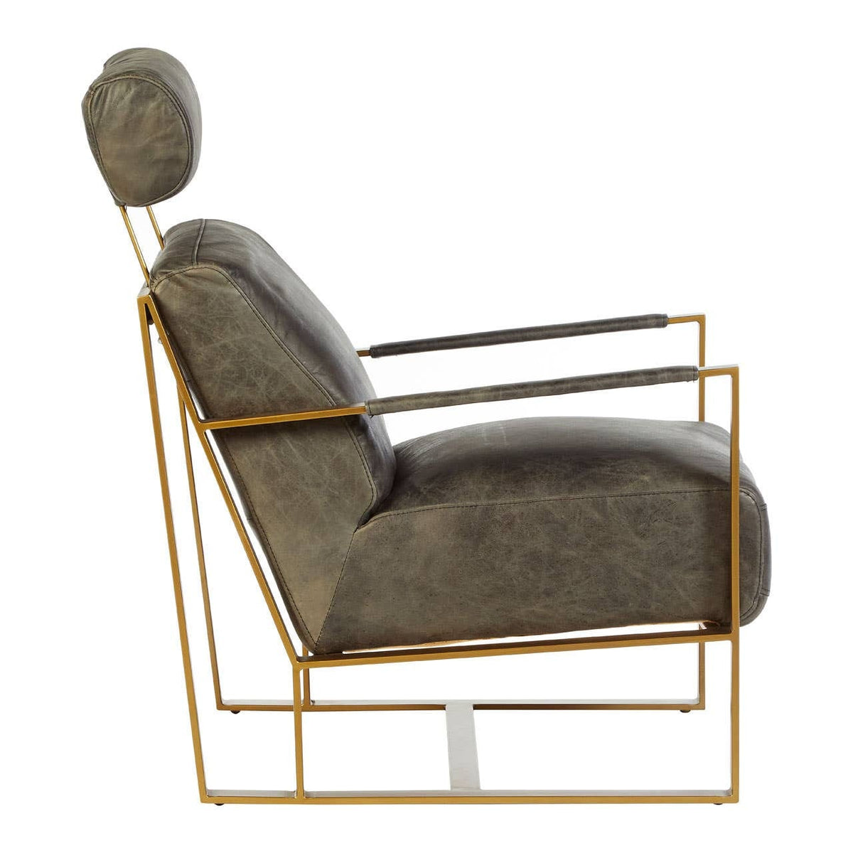 Esperance Living Hoxton Grey Leather Lounge Chair with Rose Gold Finish Frame House of Isabella UK