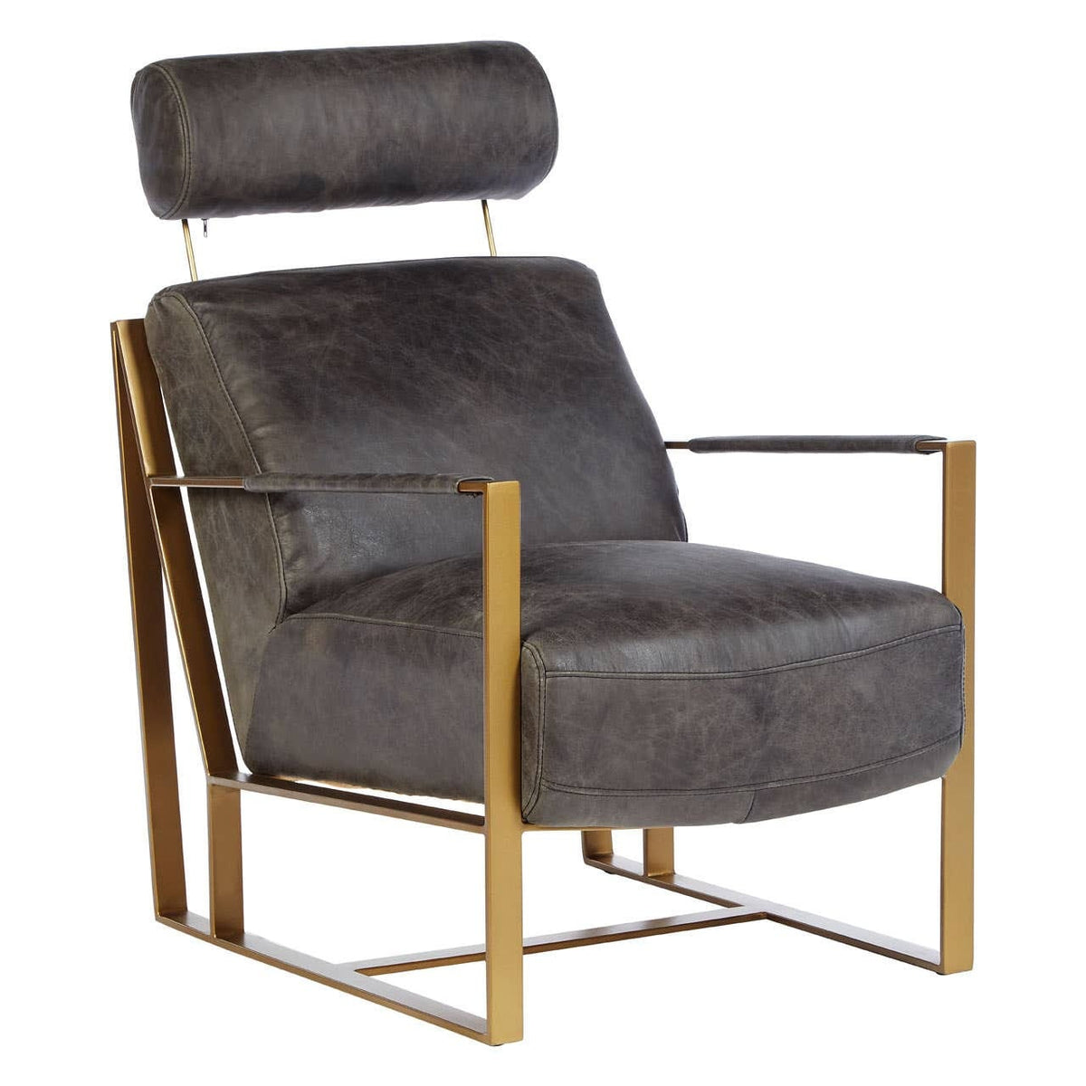 Esperance Living Hoxton Grey Leather Lounge Chair with Rose Gold Finish Frame House of Isabella UK