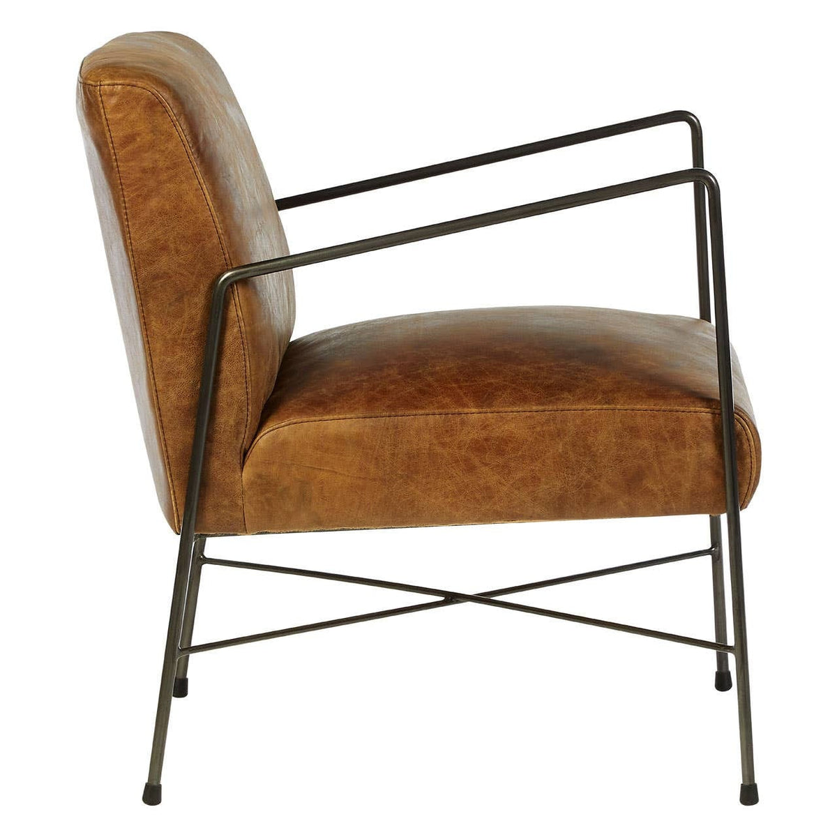 Esperance Living Hoxton Light Brown Genuine Leather and Iron Lounge Chair House of Isabella UK