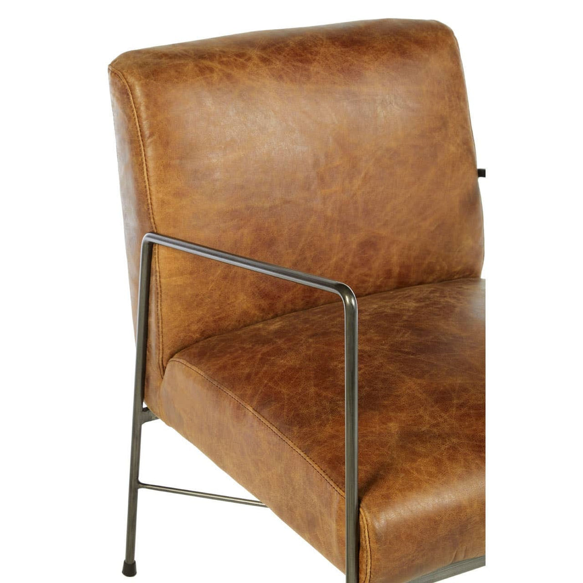 Esperance Living Hoxton Light Brown Genuine Leather and Iron Lounge Chair House of Isabella UK