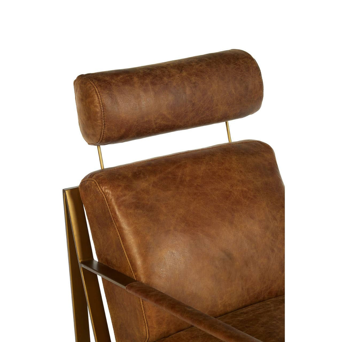 Esperance Living Hoxton Light Brown Leather Lounge Chair With Rose Gold Frame House of Isabella UK