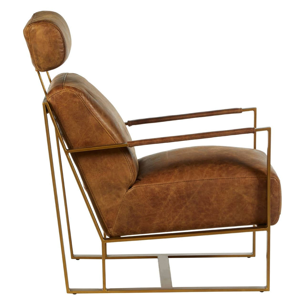 Esperance Living Hoxton Light Brown Leather Lounge Chair With Rose Gold Frame House of Isabella UK