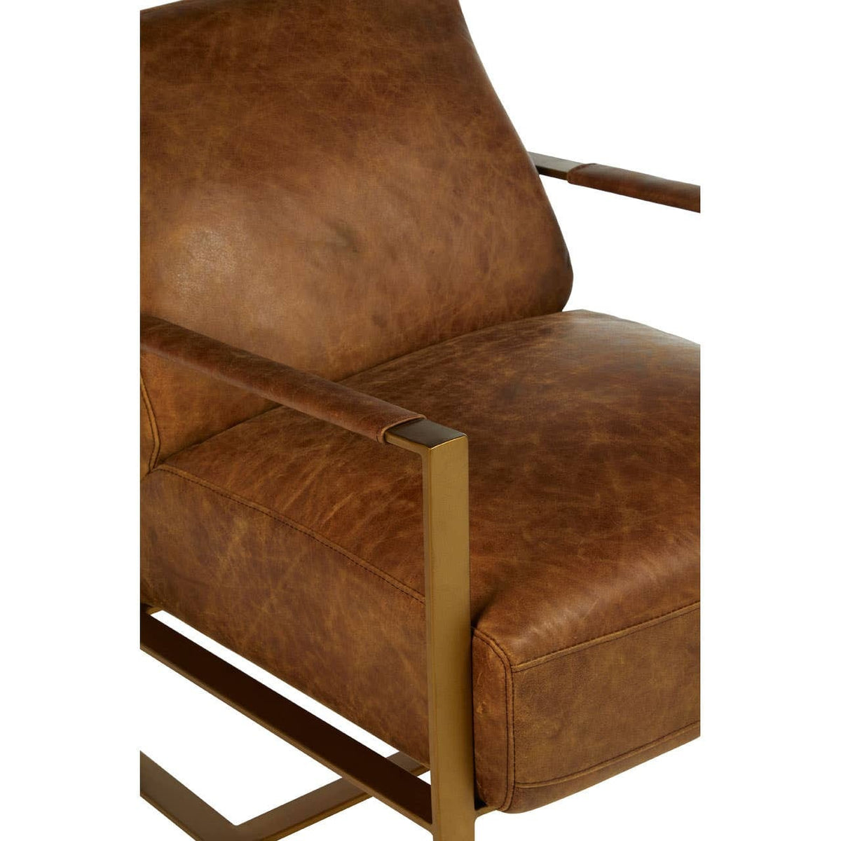 Esperance Living Hoxton Light Brown Leather Lounge Chair With Rose Gold Frame House of Isabella UK