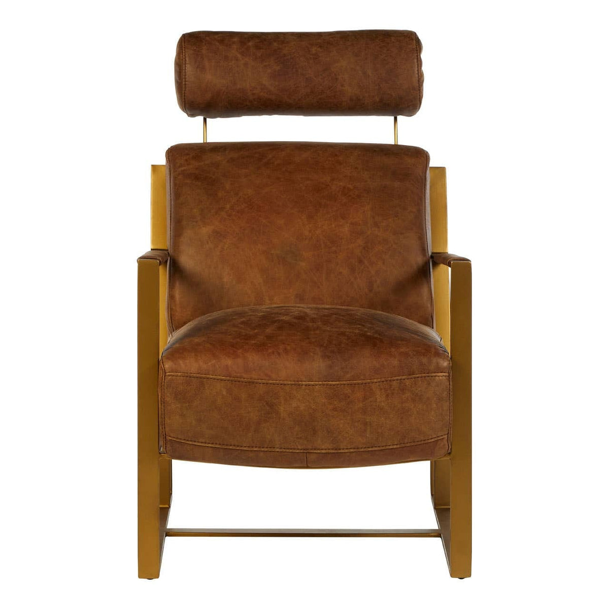 Esperance Living Hoxton Light Brown Leather Lounge Chair With Rose Gold Frame House of Isabella UK