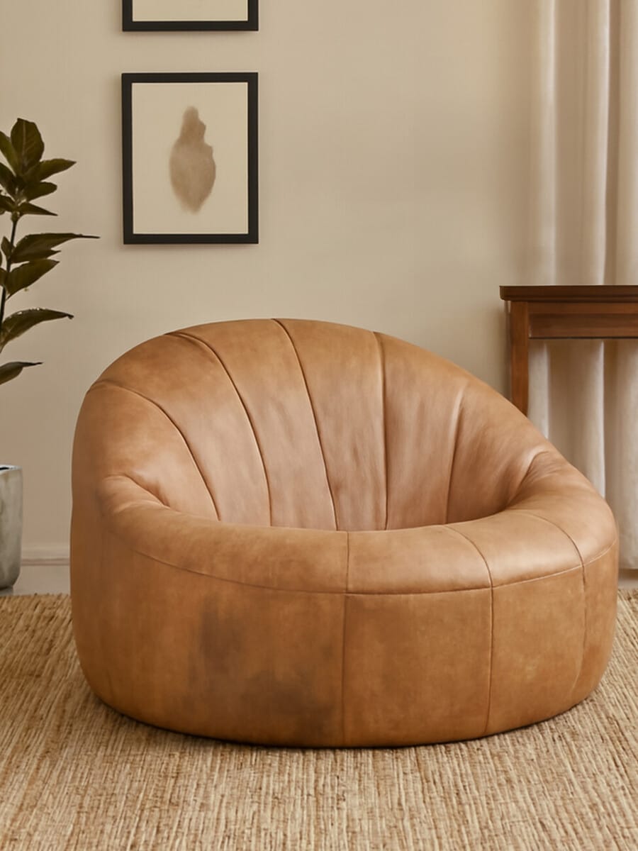 Esperance Living Hoxton Light Brown Leather Lounge Cocoon Chair House of Isabella UK