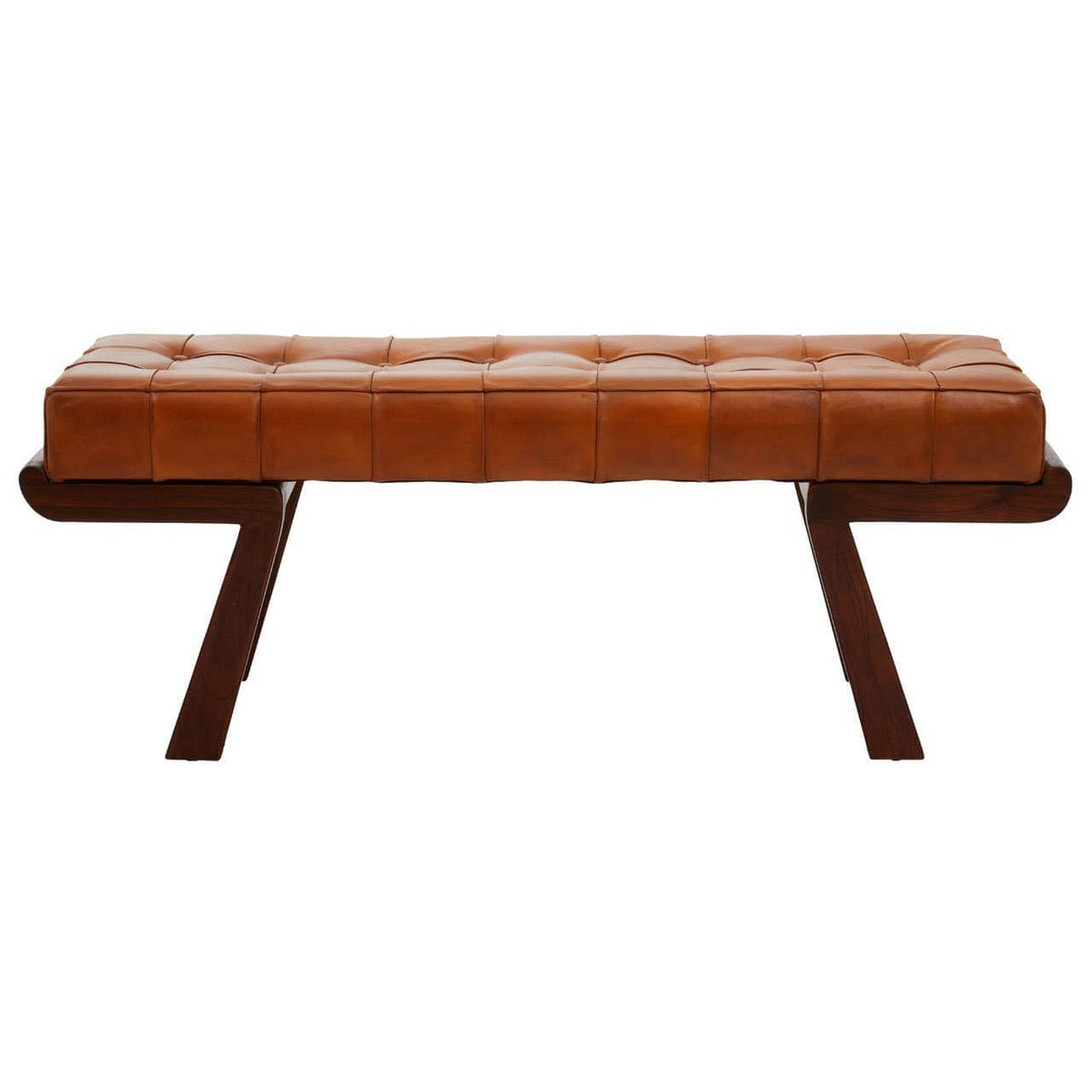 Esperance Living Inca Brown Leather Bench with Cedar Wood Angular Base House of Isabella UK