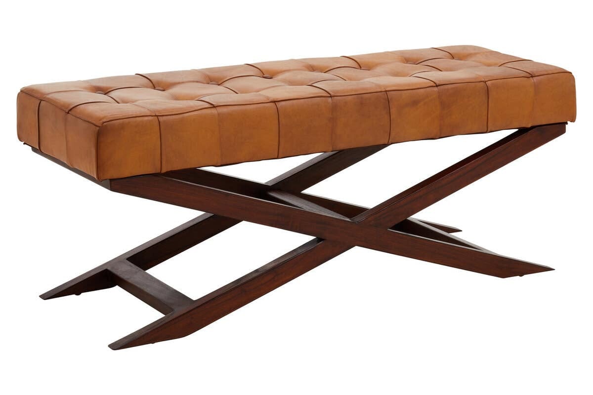 Esperance Living Inca Brown Leather Bench with Cedarwood Base House of Isabella UK
