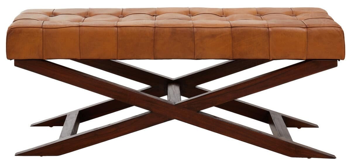 Esperance Living Inca Brown Leather Bench with Cedarwood Base House of Isabella UK