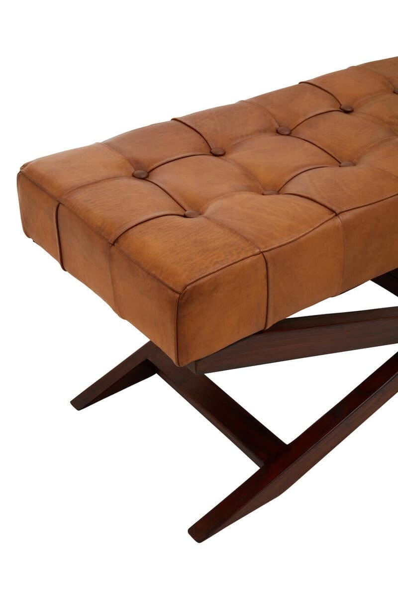 Esperance Living Inca Brown Leather Bench with Cedarwood Base House of Isabella UK